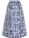 Dolce & Gabbana Majolica-print Poplin Calf-length Skirt In Blue