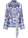 Dolce & Gabbana Pottery Printed Twill Pajamas Shirt In Blue