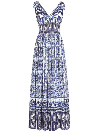Dolce & Gabbana Majolica-print Floor Length Dress In Tris_maioliche_blu