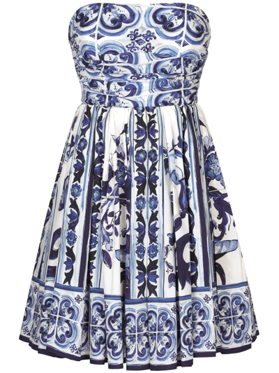 Dolce & Gabbana Printed Short Dress In Blue