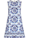 Dolce & Gabbana Majolica-print Round Neck Mini Dress In Blue