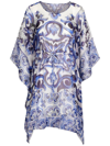 Dolce & Gabbana Majolica-print Sheer Kaftan Coverup In Blue