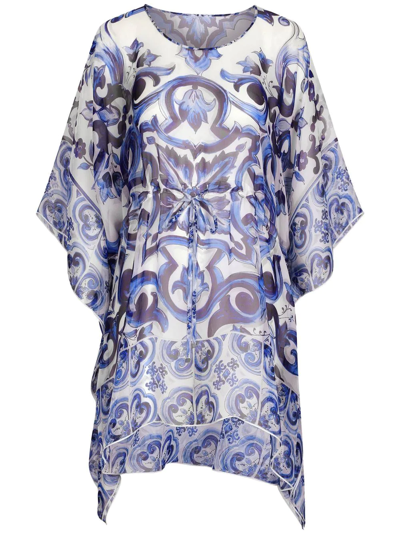 Dolce & Gabbana Majolica-print Sheer Kaftan Coverup In Naturalwhi