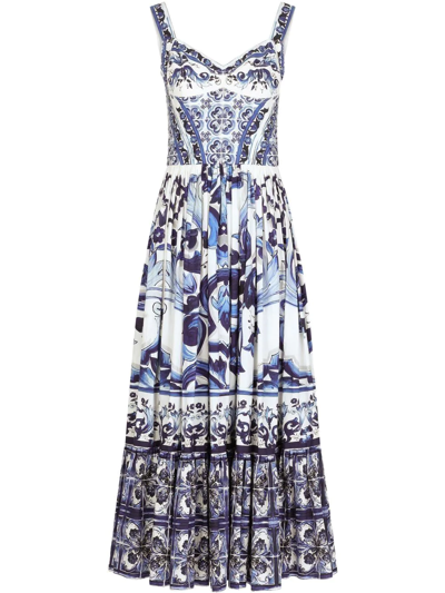 DOLCE & GABBANA MAJOLICA-PRINT BUSTIER MAXI DRESS