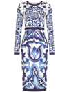 DOLCE & GABBANA MAJOLICA-PRINT PENCIL MIDI DRESS