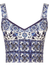 Dolce & Gabbana Cropped Floral-print Silk-blend Bustier Top In White