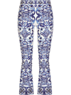 Dolce & Gabbana Majolica-print Cropped Trousers In Blue