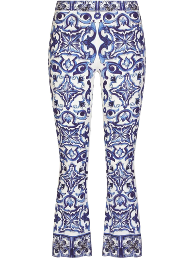 Dolce & Gabbana Majolica Print Flared Trousers In Blue