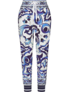 Dolce & Gabbana Blu Mediterraneo Cady Painterly Elasticized Joggers In Blue