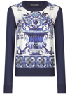 Dolce & Gabbana Printed Silk Crewneck Sweater In Blue