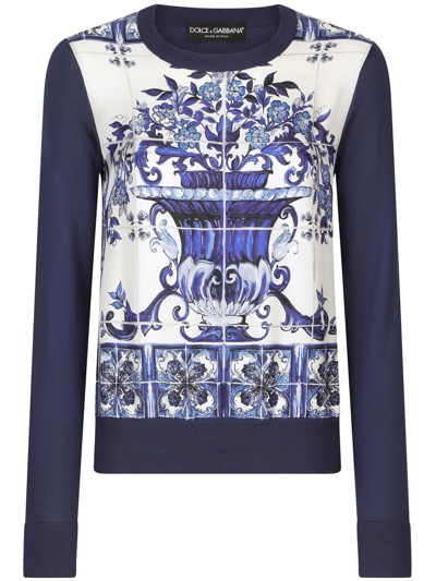 Dolce & Gabbana Majolica-print Knitted Top In Blue