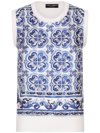 Dolce & Gabbana Majolica-print Sleeveless Knitted Top In Blue