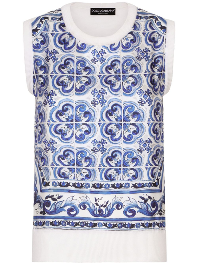 Dolce & Gabbana Majolica-print Sleeveless Knitted Top In Multicolor