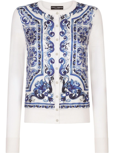 Dolce & Gabbana 18gg Printed Silk Cardigan In White