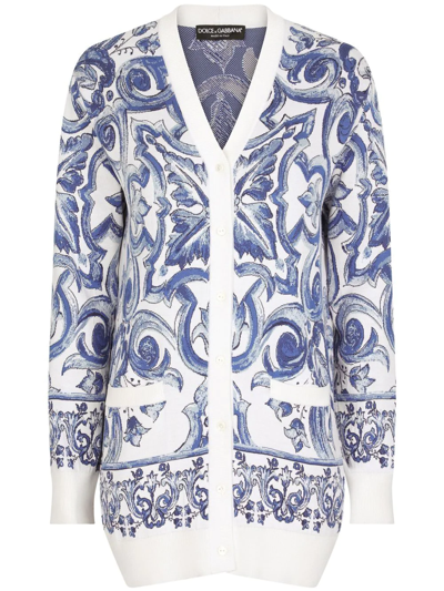 Dolce & Gabbana Blu Mediterraneo Silk Jacquard Cardigan In White