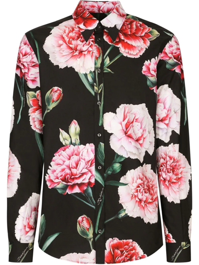 Dolce & Gabbana Floral-print Cotton Shirt In Black