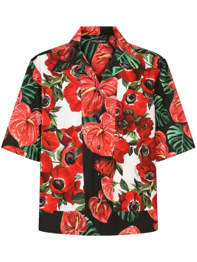 Dolce & Gabbana Stretch Cotton Hawaiian Shirt With Floral Print In Multicolour