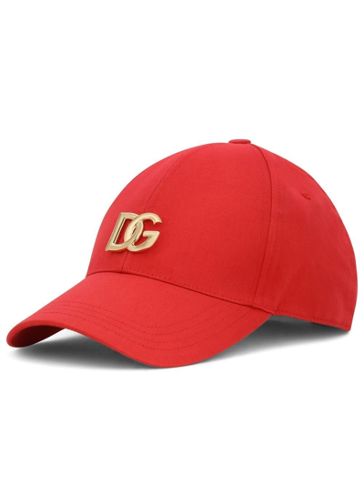 Dolce & Gabbana Metallic Dg Logo Baseball Cap In Red