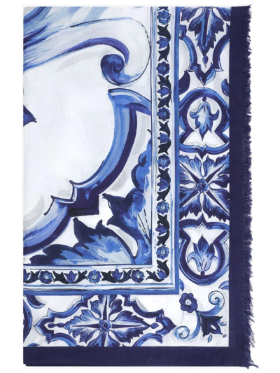 Dolce & Gabbana Maiolica-print 110x190cm Sarong In Blue
