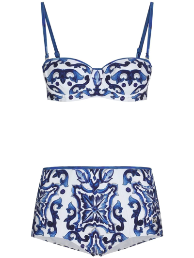 Dolce & Gabbana Majolica-print Balconette Bikini In Blue