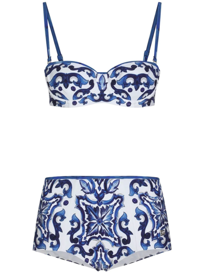 ビキニ DOLCE & GABBANA MAJOLICA PRINT PADDED BALCONETTE BIKINI SWIM Dolce & Gabbana Majolica-print balconette bikini top and