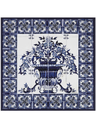 Dolce & Gabbana Azulejos Printed Silk Twill Scarf In White,blue