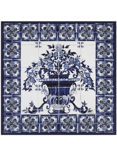 Dolce & Gabbana Majolica-print Twill Scarf In Blue