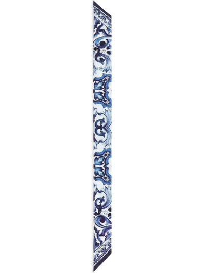 Dolce & Gabbana Majolica Bandeau Silk Twill Scarf In Blue