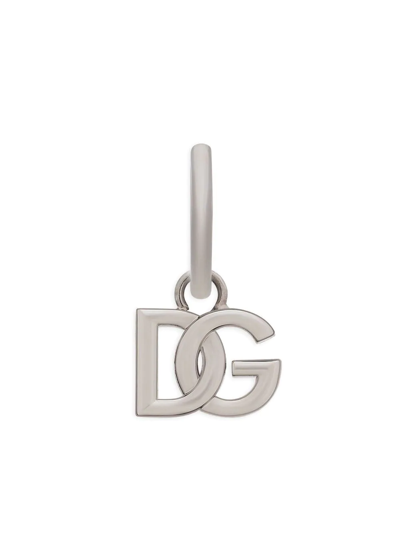 Dolce & Gabbana Dg Logo Single Hoop Earring In Silver_palladium