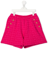 Balmain Kids Fuchsia Shorts With All-over Logo In Pink