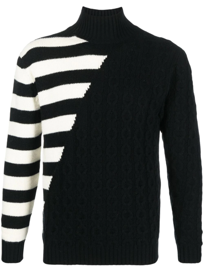 Tagliatore Panelled Striped Virgin-wool Jumper In Black