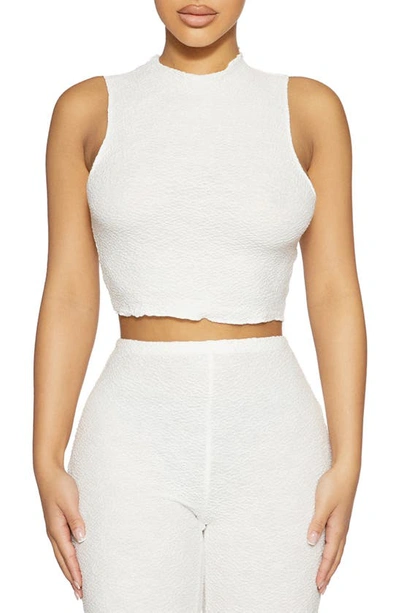 Naked Wardrobe Mock Neck Crop Top In White
