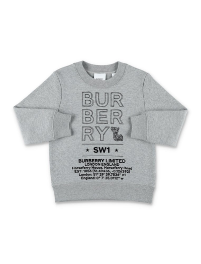 Burberry Kids Logo Printed Crewneck Sweatshirt In Grey