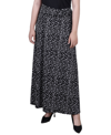 Ny Collection Petite Maxi A-line Skirt With Front Faux Belt With Ring Detail In Black Ivory Dot