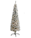 Nearly Natural Flocked Pencil Artificial Christmas Tree With Lights And Bendable Branches, 72" In Green
