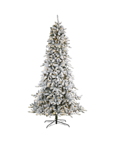 Nearly Natural Flocked Livingston Fir Artificial Christmas Tree With Pine Cones And Lights, 108" In Green