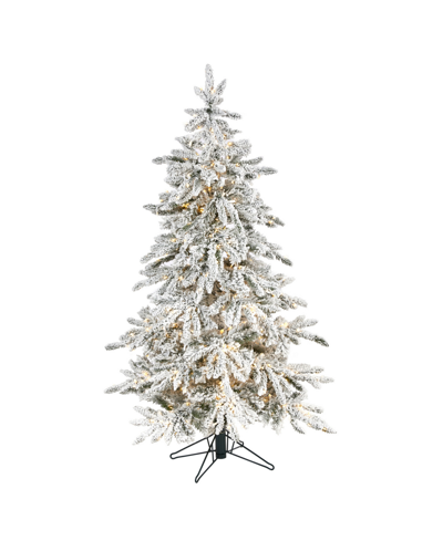 Nearly Natural Flocked Colorado Mountain Fir Artificial Christmas Tree With Lights With And Bendable Branches, 60" In Green