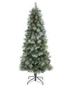 Nearly Natural Frosted Tip British Columbia Mountain Pine Artificial Christmas Tree With Lights, Pine Cones Bendabl In Green