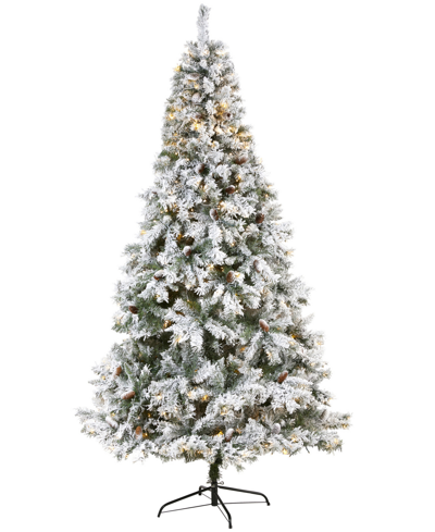 Nearly Natural Flocked River Mountain Pine Artificial Christmas Tree With Pinecones And Lights, 96" In Green