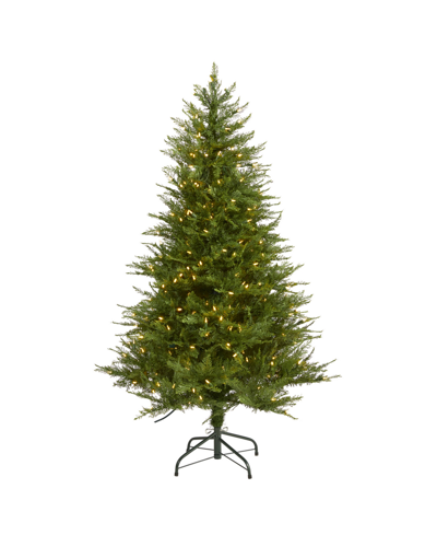 Nearly Natural Wisconsin Fir Artificial Christmas Tree With Lights And Bendable Branches, 60" In Green