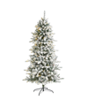 NEARLY NATURAL FLOCKED LIVINGSTON FIR ARTIFICIAL CHRISTMAS TREE WITH PINE CONES AND LIGHTS, 78"
