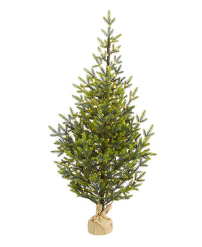 Nearly Natural Fraser Fir Natural Look Artificial Christmas Tree With Lights, A Burlap Base And Bendable Branches, In Green