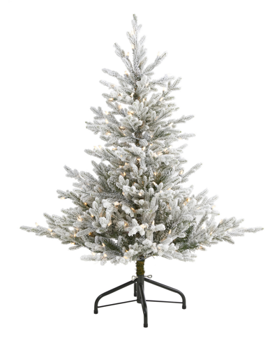 Nearly Natural Flocked Fraser Fir Artificial Christmas Tree With Lights And Bendable Branches, 48" In Green