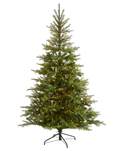 Nearly Natural North Carolina Spruce Artificial Christmas Tree With Lights And Bendable Branches, 84" In Green