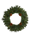 NEARLY NATURAL PINE ARTIFICIAL CHRISTMAS WREATH WITH LIGHTS AND PINECONES, 20"