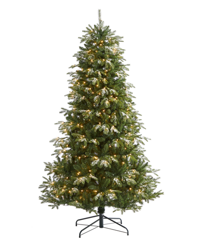 Nearly Natural Snowed Grand Teton Artificial Christmas Tree With Lights And Bendable Branches, 84" In Green