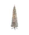Nearly Natural Flocked Pencil Artificial Christmas Tree With Lights And Bendable Branches, 84" In White
