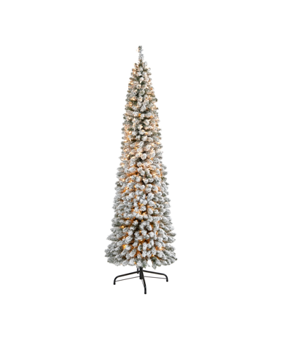 Nearly Natural Flocked Pencil Artificial Christmas Tree With Lights And Bendable Branches, 84" In White