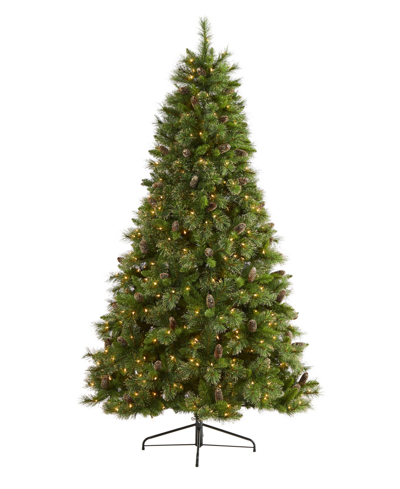 Nearly Natural Golden Tip Washington Pine Artificial Christmas Tree With Lights, Pinecones And Bendable Branches, 9 In Green