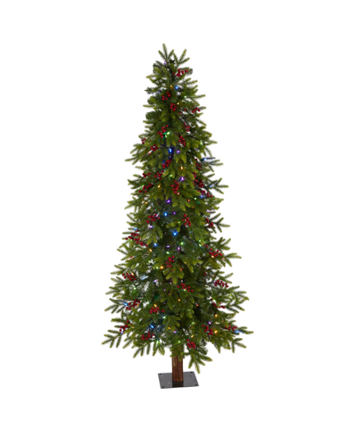 Nearly Natural Victoria Fir Artificial Christmas Tree With Lights, Berries And Bendable Branches, 72" In Green